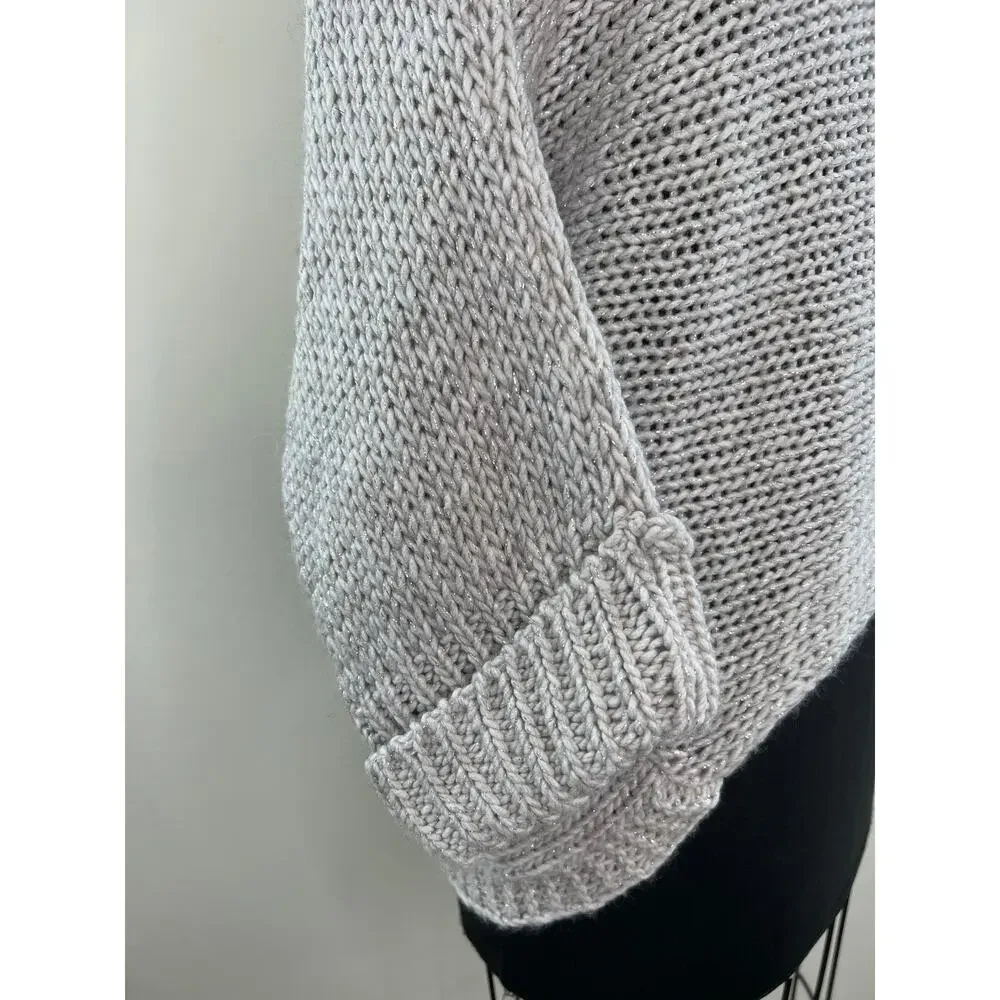 BERRETTI Gray Chunky Knit Relaxed Wool Cuffed Pullover Sweater One Size ITALY